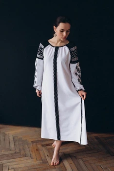 Плаття Etnoshop з чорною та білою вишивкою XS Біла
