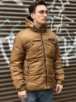 Чоловіча зимова куртка Tommy Hilfiger тепла з капішоном Розмір M коричневого кольору