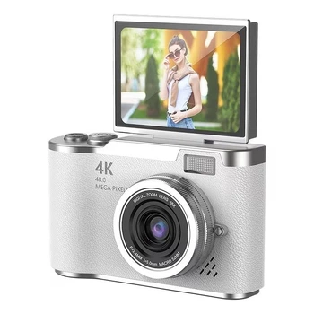 Цифровая 4K камера OURLIFE с поворотным 2,4-дюймовым экраном и откидной крышкой, для фото и видео высокого разрешения, белая