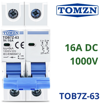 Автоматический выключатель постоянного тока 16А двухполюсный TOMZN TOB7Z-63 16A 2P DC MCB 1000 V