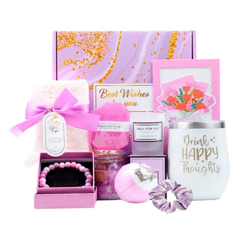 Подарочный набор Lesko Spa Gift Basket Set 01 Violet 8 предметов термостакан мыло бомбочка свеча браслет