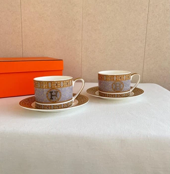 Сервіз чайний з принтом Hermès золото 2*250 мл