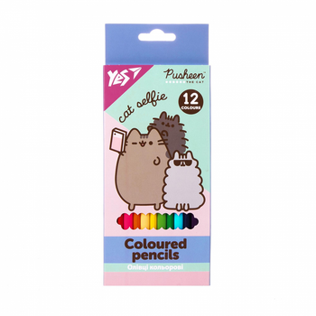 Карандаши цветные пушин 12 цветов 12 шт. Карандаши цветные Pusheen YES