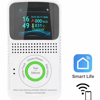 Дистанционный WIFI Датчик Детектор утечки газа оповещатель Сигнализатор в LEL высокого уровня концентрации горючих природного пропана бутана газов процент от взрывоопасного предела Удаленно с оповещением в приложение SmartLife на смартфон 220В