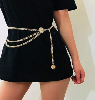 Пояс ланцюжок Fashion Jewerly тришаровий, прикраса на талію для одягу сукні в стилі old money, золотистий (SVS)
