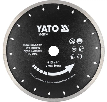 Диск діамантовий Yato YT-59956 для кераміки та твердого керамограніту (мокре різання) 250 мм посадковий отвір 25.4 мм (5906083119408)