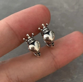 Серьги серебро проба 925 маленькие стильные сердце корона 6150