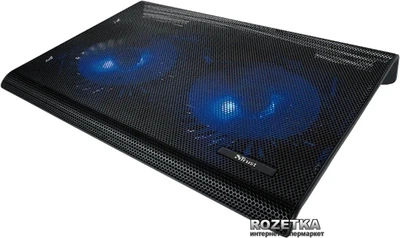 Подставка для ноутбука до 17' Trust Azul, черный, 2x12.5 см вентиляторы, сетчатое металлическое верхнее покрытие, голубая LED