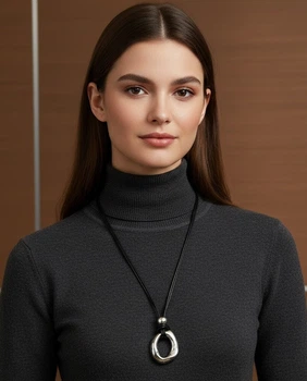 Ланцюжок-шнурок з підвіскою кільцем Honey Fashion Accessories чорний+сріблястий (12-372)