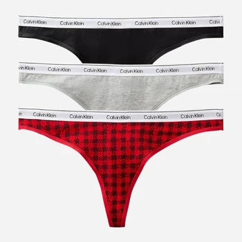 Набор трусиков танга женских хлопковых Calvin Klein QD5209-31W L 3 шт Серый/Черный/Красный (014056428893)