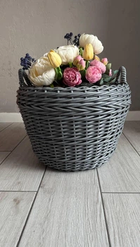 Корзина с ручками для растений, уличная корзина из ротанга в цвете серая-береза