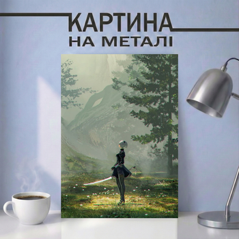 Картина на металле 21х30 (А4) Nier: Automata — с персонажем 2B, уникальный подарок