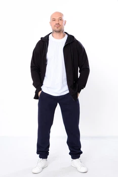Теплі чоловічі штани однотонні на резинці з кишенями Носи своє 48 Синій (p-8594-86806)