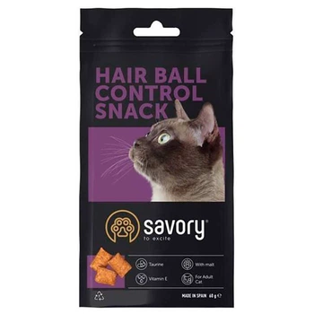 Savory Cats Snacks Pillows Hair Ball Control - Хрумкі ласощі-подушечки для виведення шерсті дорослих котів 60 г (4820232631485)