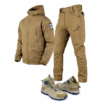Костюм 3в1 Gwild SoftShell на флісі Куртка та Штани + Черевики на автошнурівці 4XL койот