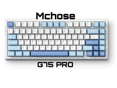 Клавіатура Бездротова MCHOSE G75 PRO White-Blue Gradient Ігрова Механічна. 2.4G/Bluetooth/Кабель. Hot-Swap. Батарея 8000mAh. RGB Підсвічування. Tofu Switch