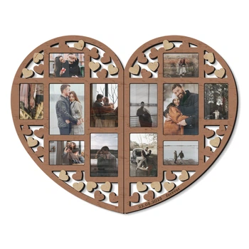Фотоколаж у формі серця на 12 фото Frame Depot, дерев’яна коричнева настінна рамка 75,5×58 см (heart_split_collage_m)