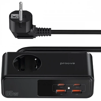 Зарядное Устройство + Сетевой фильтр Proove Homester Pro 65W (AC + 2Type-C + 2USB) 1.5m black (PSHP25002201)