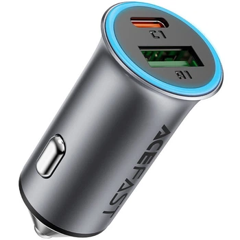 Автомобільний зарядний ACEFAST B16 (USB/Type-C 95W) універсальний автомобільний зарядний пристрій digital display Сірий