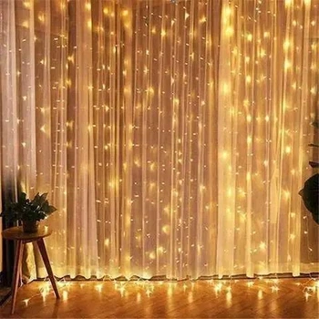 Світлодіодна гірлянда Водоспад USB штора 3х2м, 200 LED з пультом керуванням, з тепло білим свіченням