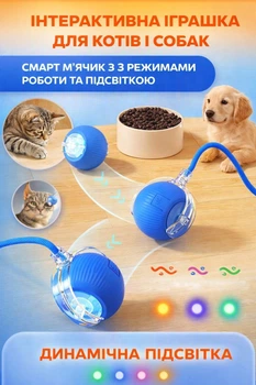 Інтерактивна іграшка для кішок / собак на акумуляторі Palla смарт м'ячик з 3 режимами роботи і підсвічуванням для тварин, синій (125114938)