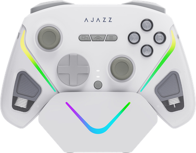 Бездротовий геймпад із зарядною станцією Ajazz GP100S 2.4G/BT/USB Switch/PC/iOS/Android RGB White (GP100S-W)