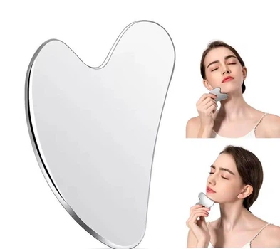 Масажер для обличчя та шиї gua sha скребок сталевий 1шт з чохлом Металік