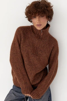 Теплый вязаный свитер Lurex Коричневый One Size (21580)