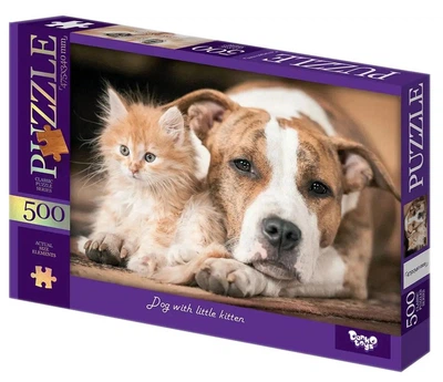Пазлы 500 элементов Dog with little kitten Собака и котенок Danko Toys C500-15-11