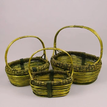 Комплект зеленых корзинок из лозы 3 шт. 45997