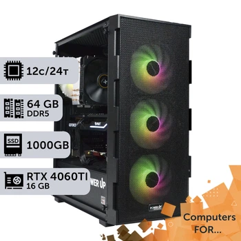 Компьютер Power Up #1 для After Effects/Ryzen 9 7900x/64 GB/HDD 2 TB/SSD 1TB/GeForce RTX 4060Ti 16GB для анимационного дизайна и видеомонтажа и постобработки