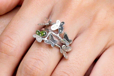 Серебряное кольцо с бабочками СК11046 Діамант, 16,5 размер