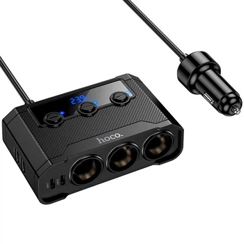 Автомобільний розгалужувач Hoco Z64 Anshun (2USB/2Type-C, 15W USB+240W DC) з дисплеєм Digital Display швидка зарядка в машину Чорний