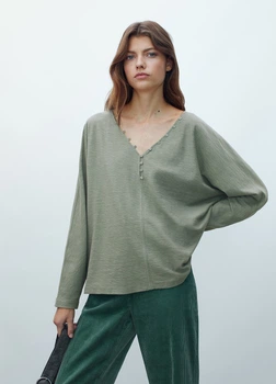 Лонгслив из хлопка Massimo Dutti 6840730500c54 M зеленый (100005405)