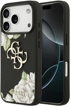 Панель Guess Grained Roses & Big 4G Logo для Apple iPhone 17 Pro Black (3666339490102)