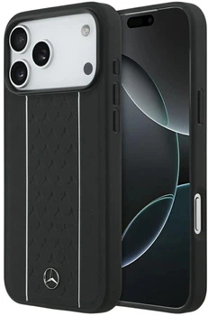 Etui plecki Mercedes Leather Star Pattern Stripes MagSafe do Apple iPhone 17 Pro Max Black (3666339508340)