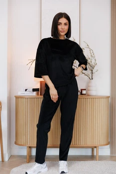 Прогулянковий жіночий велюровий костюм-двійка (153BLK-58-4XL) Чорний