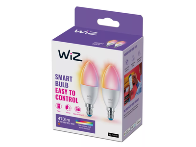 Умные LED-Лампы WiZ E14 C37 40W White and Color Ambiance Wi-Fi, Matter 2 шт, 8719514551275