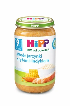 Дитяче пюре HiPP BIO Молоді овочі з рисом та індичкою, 220 г