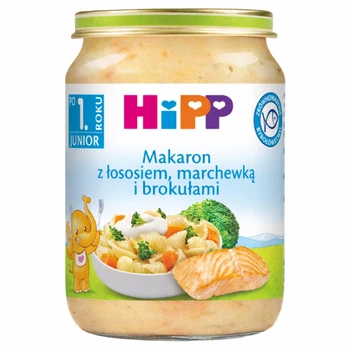 Дитяче пюре HiPP BIO Junior Макарони з лососем, морквою та броколі, від 1 року, 250 г