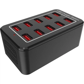 Зарядная станция многопортовая ILEPO на 10 USB портов 50 Вт / сетевое мультизарядное устройство (19011)