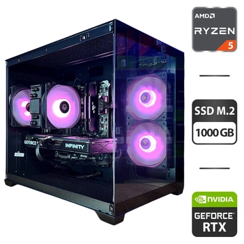 Сборка под заказ: игровой ПК Gamdias Aura GC10M ARGB Black Tower / AMD Ryzen 5 5600 (6 (12) ядер по 3.5 - 4.4 GHz) / 16 GB DDR4 / 1000 GB SSD M.2 / nVidia GeForce RTX 5060, 8 GB GDDR7, 128-bit / 650W