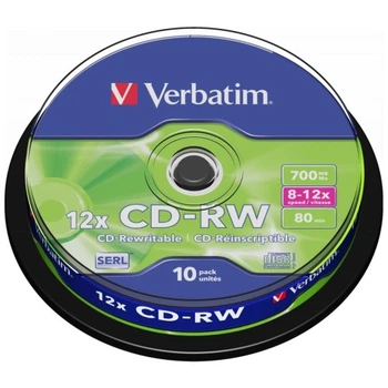 Диск CD Verbatim CD-RW 700Mb 12x Cake box 10шт (43480) Verbatim 43480 913001