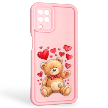 Чохол силіконовий оригінальний Soft Touch з 3D принтом милий ведмедик для Samsung Galaxy A12 (SM-A127F) рожевий (Повний захист камери)
