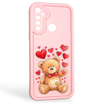Чехол силиконовый оригинальный Soft Touch с 3D принтом милый мишка для Realme C3 розовый (Полная защита камеры)