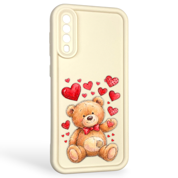 Чехол силиконовый оригинальный Soft Touch с 3D принтом милый мишка для Samsung Galaxy A30s (SM-A307F) молочный (Полная защита камеры)