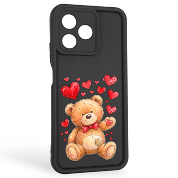 Чехол силиконовый оригинальный Soft Touch с 3D принтом милый мишка для Realme C53 черный (Полная защита камеры)