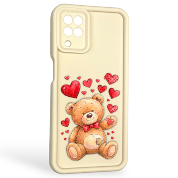 Чохол силіконовий оригінальний Soft Touch з 3D принтом милий ведмедик для Samsung Galaxy A12 (SM-A127F) молочний (Повний захист камери)