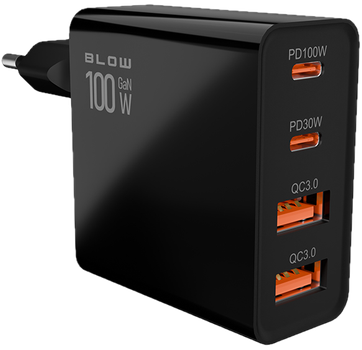 Ładowarka sieciowa Blow 76-028 gniazdo USBx2 + USB - Cx2 QC + PD 100W Czarna (5900804140979)