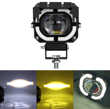Светодиодная LED-фара (линза) 8000LM с DRL "Ангельские глаза" и защитным козырьком (9-80V) Белая подсветка